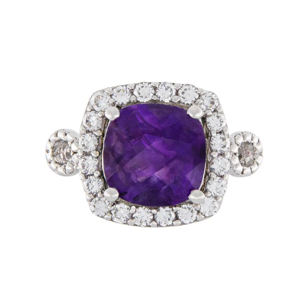 Cushion Cut African Amethyst .925 Sterling Silver Cocktail Ring, Size 7